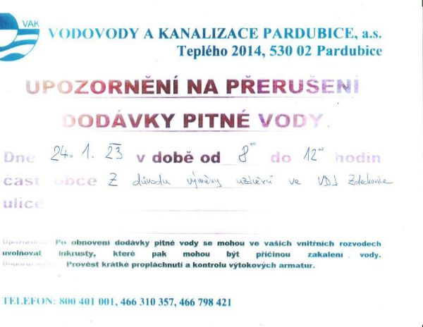 Přerušení dodávky vody 24.1.2023