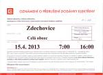 Přerušení dodávky elektřiny 15.4.2013