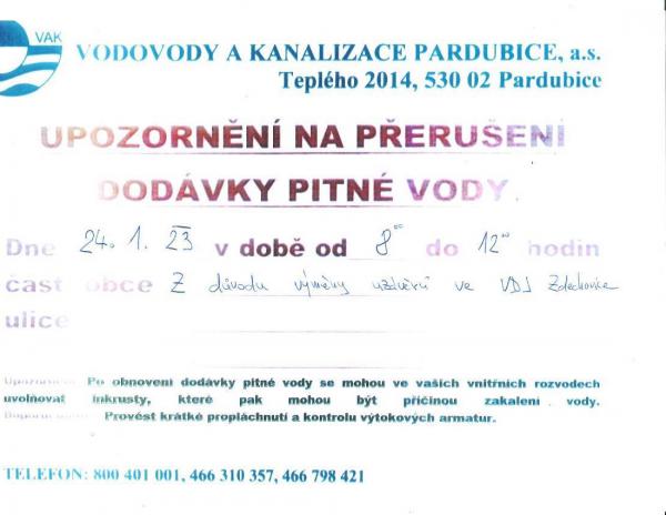 Přerušení dodávky vody 24.1.2023